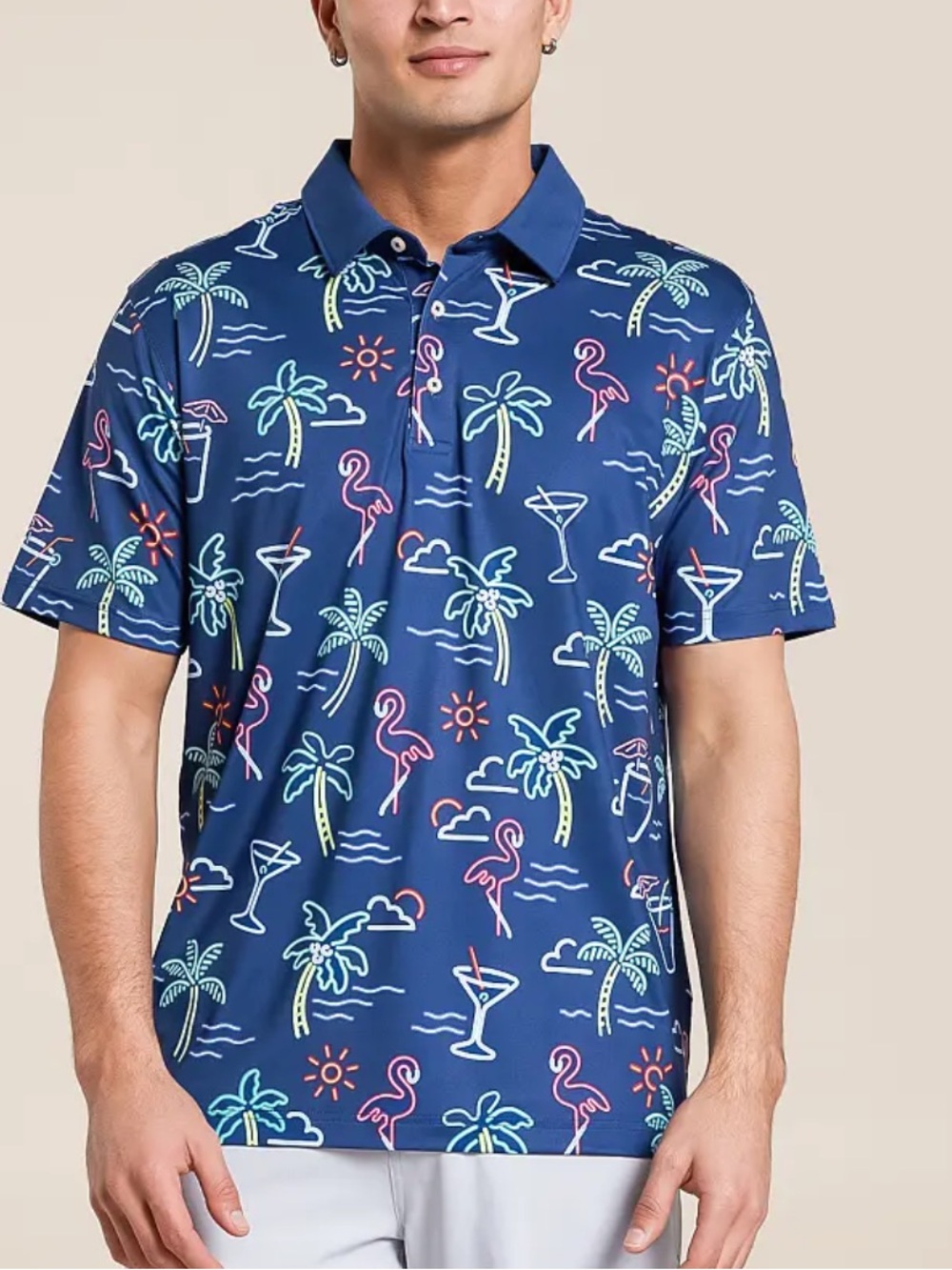 Chubbies Men's Navy Tropical Print Polo Shirt